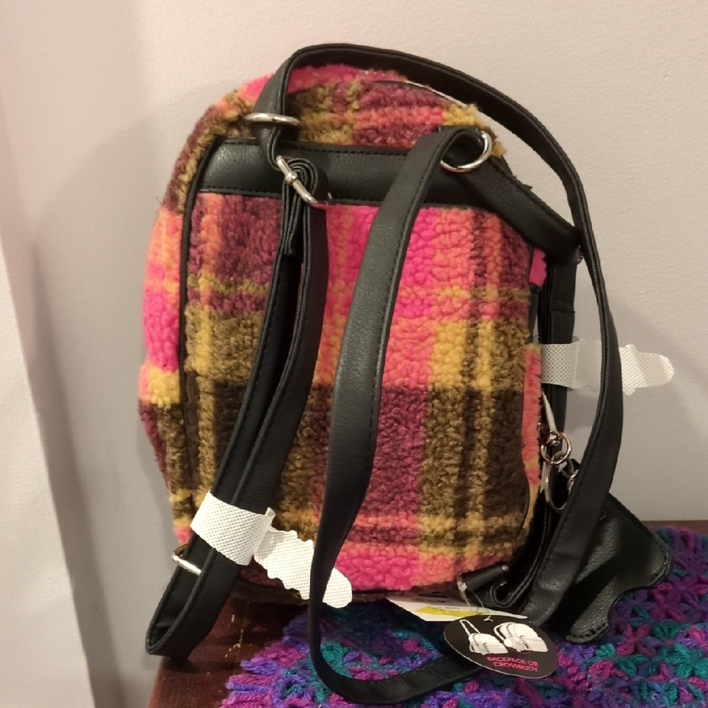 Plaid Pink and Brown Kid's Backpack - Picture 2 of 3